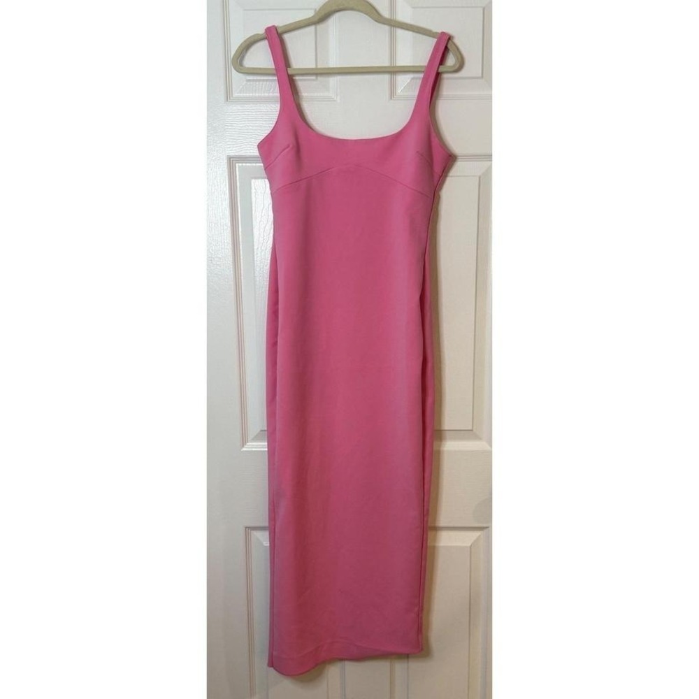 Zara Pink Square Neck Bodycon Midi Dress Back Slit Sleeveless Womens Size Medium